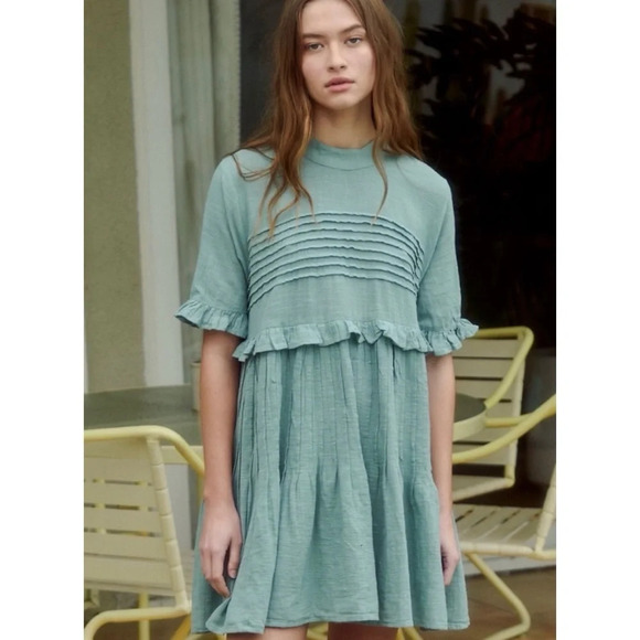 Free People Quiet Solitude Mini Dress in Mist Blue - Picture 1 of 8